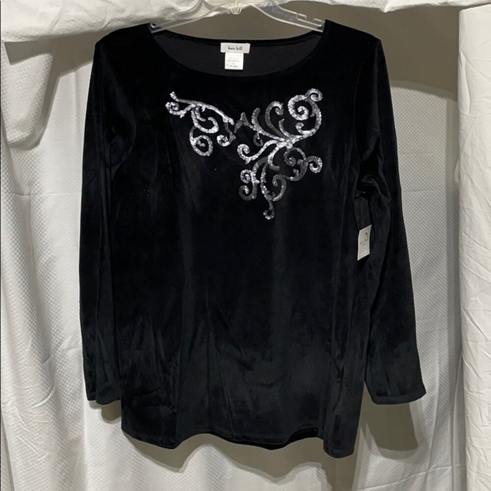 Kate hill xl black sequined velour comfy top NWT